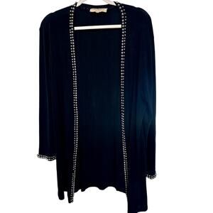 VTG Double D Ranchwear Black Studded Cardigan Western Duster Open Front Size S